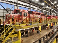 4 SD40-2's take up track 5 in the shop. The units are getting prepped for their final trip to the scrapper when previous deliveries didn't go as planned. From front to rear are 5864 5824 6623 & 6618. all but the 6623 had already been previously shipped out.