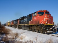 Finally a break from the cloudy days and snow over Christmas and now sunny and extremely cold weather has set in which makes for much more interesting photos. Here train 384 heads east out of Sarnia, ON., with CN 8964, CN 2632 and CREX 1502.