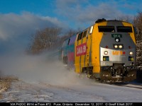 With 3 inches of fresh snow on the ground, and the sun shining brightly, I figured I should take a minute to shoot train #72 this morning.  VIA 914 leads as it approaches Puce, Ontario while kicking up plenty of the fresh white stuff to cloud the view of all the riders on board.