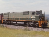 Running "extra north" the symbol freight "VO" (Vancouver Omineca)" we paused at Alexandria for a quick photo of the 729. The unit had been recently overhauled and freshly painted. These wide cab MLW's were not popular with the running crews account roll and sway as well as poor wheel slip control.