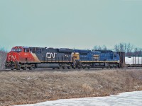 Another nod to current CN power requirements in the west, here ES44AC CN 2811 is assisted by ex CSX C40-9W, now in the GE leasing fleet, GECX 9150.