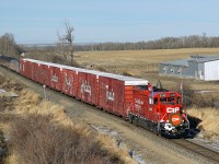 GP20C-ECO CP 2249 heads the CP holiday Train south through Bowden on CP's Red Deer Sub.