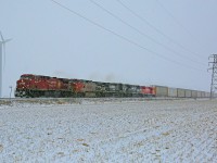 CP 8579 with helpers BNSF 747, NS 9082, NS 2765 and CP 6261 lead train 141 westbound at mile 88 on the CP's Windsor Sub.