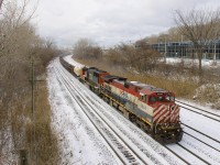 BCOL 4644 and CN 5727 lead an extra version of CN 324 for St. Albans, Vermont and interchange with the NECR. BCOL 4644 is one of only three BCOL Dash9-44CWL's still wearing their original red, white and blue paint schemes. A fourth unit (BCOL 4641) is in CN colours.