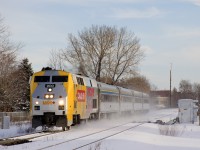 Class leader VIA 900 leads a shorter than usual VIA 63 through St-Henri on Christmas Eve morning.