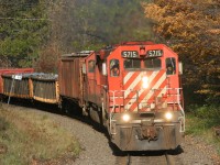 “The Pick-Up” or train T69, as was its official symbol, is seen passing Mile 59 on CP’s Galt Subdivision as it grinds up legendary Orrs Lake hill behind a pair of SD40-2’s still proudly adorning their multi-mark’s  on October 29, 2007. 