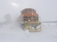 My memory has dodged me on this one (sorry Steve!), but this was taken somewhere in Huron County between Exeter and Clinton on the GEXR Exeter Sub in December last year. The snowsqualls were dauntless, as mother nature is, and with the snow, cold and wind, you can barely see the end of this two locomotive train! Happy New Year to you all and may winter 2018 be as snowy and cold as this image portrays for all of us Canadian Railfanners!