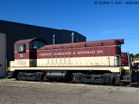 I very much enjoy the TH&B, and when some RP.CA photographers share their TH&B shots I am incredibly grateful to see them. But this is about as close as I'll get. Back when it wasn't in the deadline, TH&B 51 sits outside, uncoupled of the front of OSR's Salford Shops in gorgeous morning light. It was here a while before going into the rear of the deadline where it remains today. Due to braking systems that are no longer certified by Transport Canada, it is not permitted to be used in revenue service. (Per OSR staff)