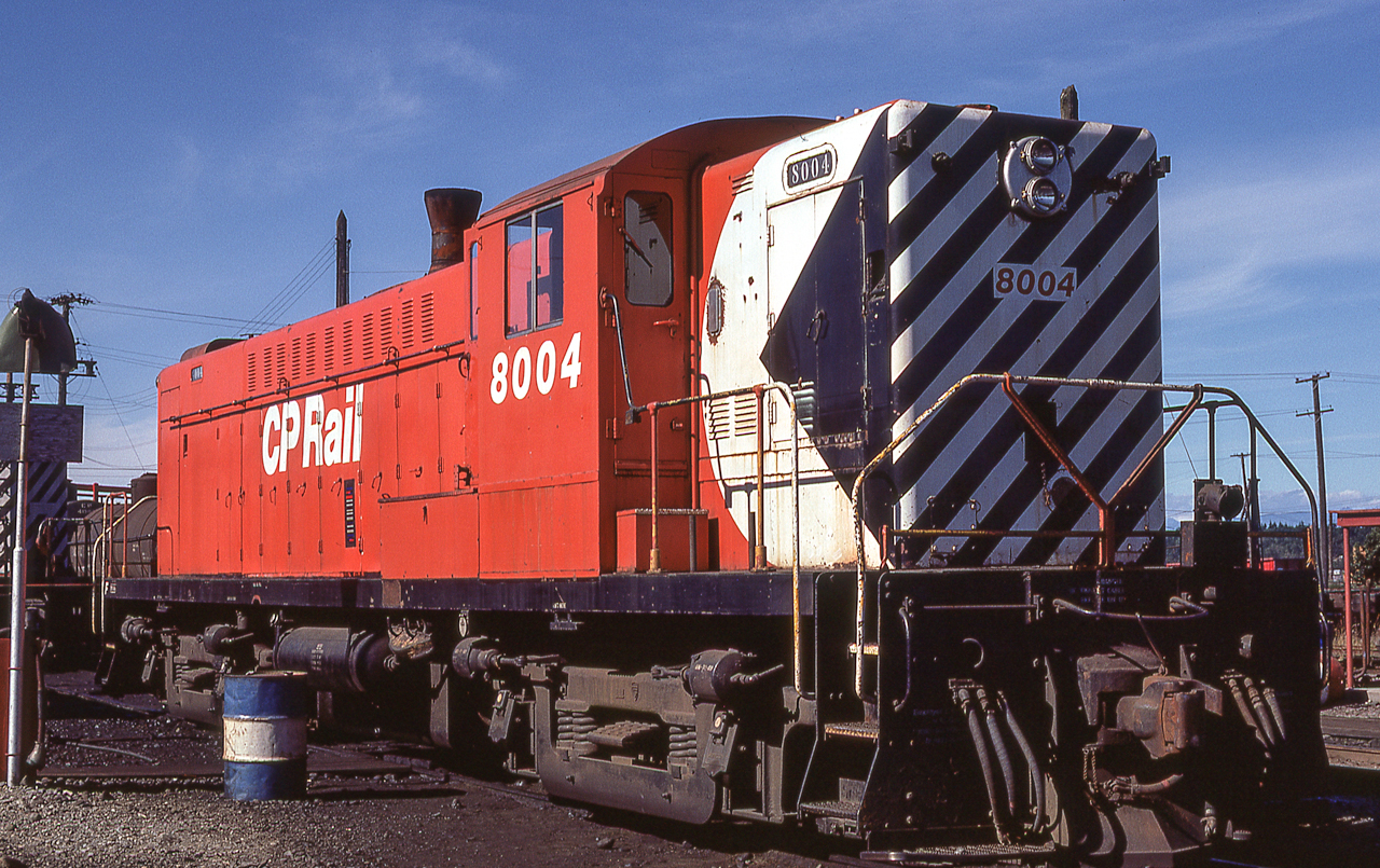 CP 8004 sits in Nanaimo Yard in Nanaimo, British Columbia on August 7, 1974.