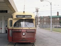 On a cloudy day in June 1972, TTC 4391 is awaiting passengers in Toronto.