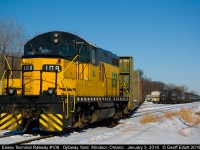 Essex Terminal GP9 #108, former Cartier #59, kicks cars at the west end of Ojibway Yard on a the bitter cold Friday.  Lots of LPG traffic moving based on the number of cars in the yard.  As 108 works the west end, SW1500 #107, works the east end of the yard switching out Dainty Foods.