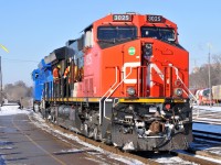 CN 3025 receiving water at Brantford. Having encountered issues east of Brantford, M39891 16 would tie their train down clear of Copetown West and run light power back to Brantford to try and resolve the issue 