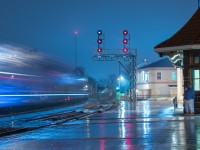 What started out as a foggy night quickly cleared off due to falling rain.  Pictured is A434 blasting through Brantford on the clear signal at 228N.