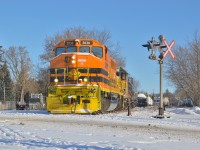 The day has just begun for 582 as tank and centerbeam cars are lifted from XV Yard for the trip to Cambridge.  Just one day earlier this scene looked like spring, but winter hangs on.