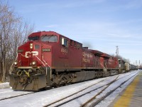With one more unit than it usually has, loaded ethanol train CP 650 passes through Lasalle Station with CP 8563, CP 8769 & NS 2758 for power.