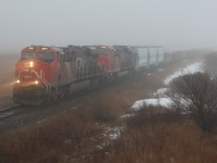 A pair of ES44AC's have their work cut out for them as they briefly break through the day long fog at Milton, with a long and heavy mixed freight on the draw bar. While higher then normal temps have melted most of the snow I'm sure it is only temporarily, after all it's only mid January.