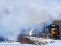 It was a slow day in the yard at Sarnia so when I heard the daily CSX train call I thought it was worth a shot trying to catch it at Tashmoo Road. It was already on the move when I got there but did manage to get a few of the smoke show.