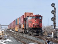 CN 2436 stretching to the lights at Blackwell while putting its train back together.