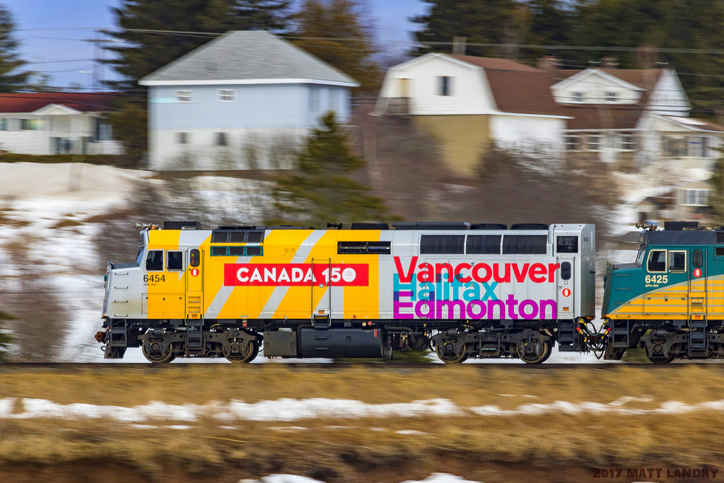 Back in February 2017, With it's fresh 150 year wrap, VIA 15, westbound "The Ocean" races through Memramcook, New Brunswick. At the time, this was the first unit that made it to Atlantic Canada with the new 150 wrap.