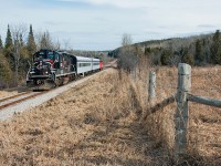 The very last run of the Credit Valley Explorer is on the final approach to Orangeville, the passenger equipment has been sold off and Cando pulling out as of June 30th of this year with a tender up for bid and 5 companies in the running to operate the line.