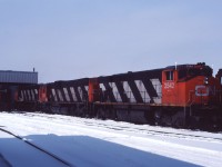 While often associated with Quebec and the Maritime provinces, MLW/Bombardier power was also common in Ontario. Here we see M420W 2542, C630m 2039, and another M420W resting at the Stuart Street diesel shop, awaiting their next run (likely to Sarnia).