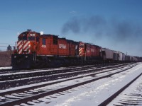CP 4504 and 4512 lead a westbound through Guelph Jct in early 1980.