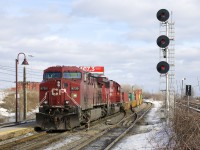 CP 143 with CP 9739 and CP 6252 is backing away from Lachine Station while lifting cars out of St-Luc Yard.