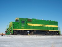 A green and clean GP38-3 numbered RTEX 4996 sits on some new industrial track near Kerrobert SK. The history of this unit is ex GTW 4996, exx GTW 6203, nee DTI 203. 