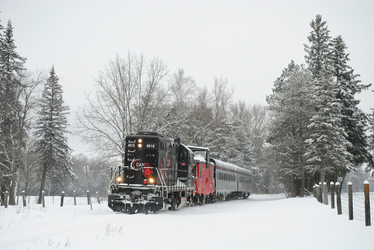 The Credit Valley Explorer tour train rolls through the Orangeville Golf Course in a magestic winter scene. This apparently is the train's last Sunday run but still will stick around for a bit so if you can shoot it, shoot it!