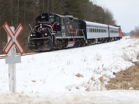 The last run of the "Credit Valley Explorer" is only one week away as the second last run is seen passing the former station site at Alton, with "extra" lights glowing. The old siding here buried in the snow hasn't seen use in years and by the end of June the entire line could fall silent for good. Hopefully a new operator can be found by that time, as Cando has made it official it is pulling out then. 