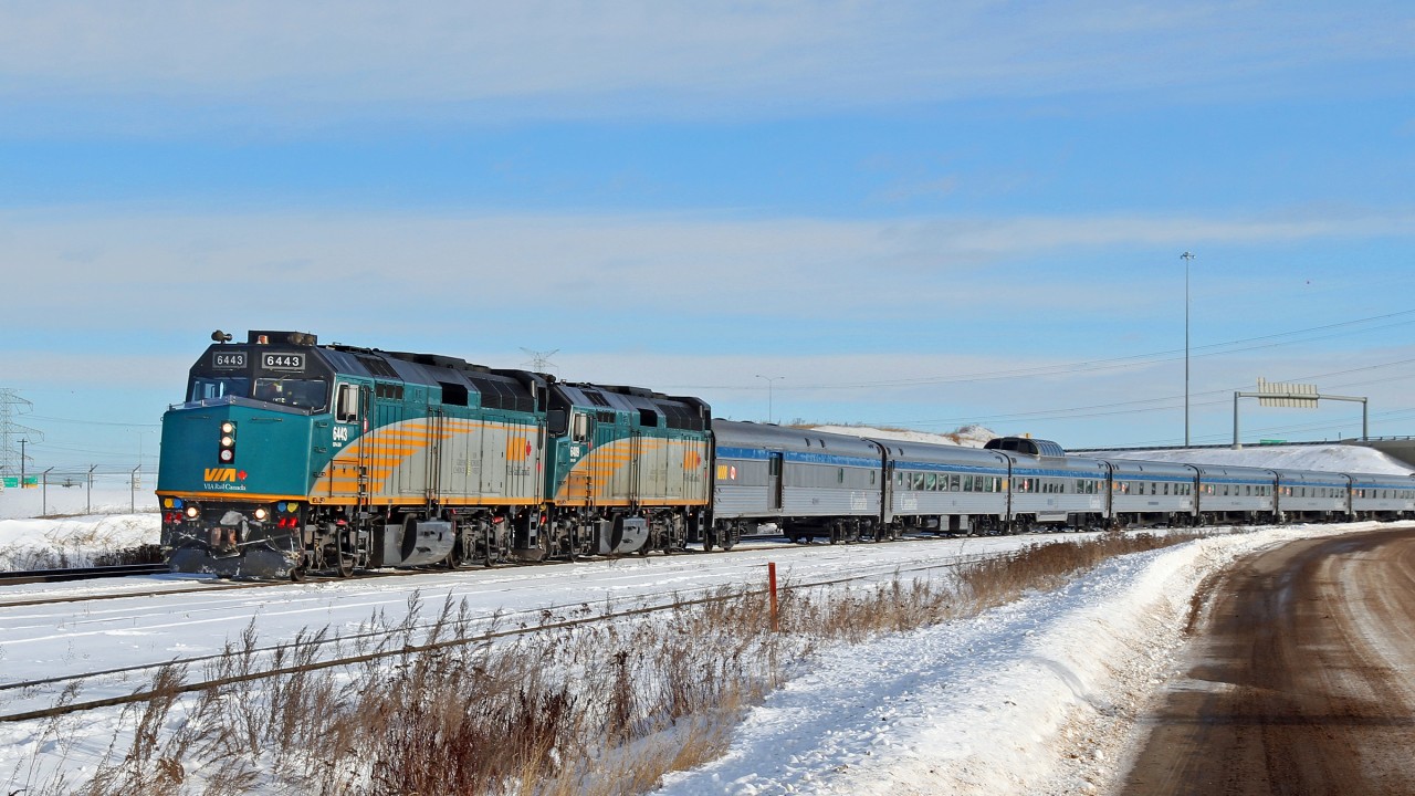 Yet another late running VIA.  F40PH-3's VIA 6443 and VIA 6409 are held at Clover bar waiting for a route through the freight traffic.  11:00 a.m. Saturday morning makes for about 29 hours late.