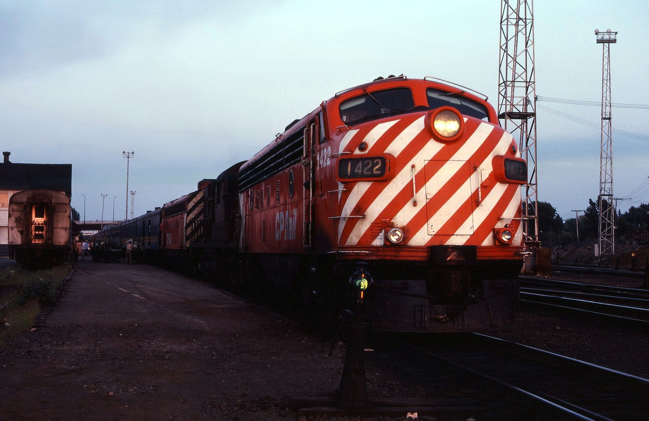 If you only looked at the locomotives, you might be forgiven for thinking that CP Rail still operates "The Canadian". However, the VIA passenger cars behind the CP-painted FP7/RS10/FP9 units are a hint that this is VIA's Canadian which left Toronto on CN rails, switching over to CP just outside of Parry Sound. Many former CP F-units remained in CP Rail colours until their retirement circa 1982.
