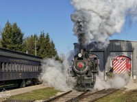 The '9' heads out to the mainline to couple on to their train to begin the day's excursion.