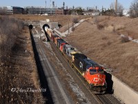 IC 2725 leading Train 396 into Sarnia with an interesting lash up consisting of GECX 7725, BCOL 4621 and BNSF 7688