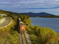 CN 2665 leads an X474 eastbound, as they pass by the scenic Lac Baker, New Brunswick, in some nice early morning light. The Fall colors in this area haven't hit as much as I was hoping they would have at this time, compared to last year. 