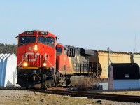 After arriving at Saint John, New Brunswick, CN B730 heads onto the spur over to the port at Courtnay Bay. Seen here, making a semi sharp 90 degree turn, paralleling Crown St, in Saint John. Good thing they only travel about 5mph. 