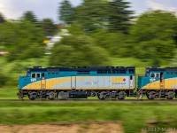 VIA 6435 leads a late VIA 15, westbound "Ocean", as they head through Memramcook, New Brunswick, running about an hour late. Probably one of my better pan shots that I've taken so far. 