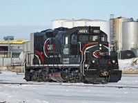 Cando Contracting ex CP GP9u CCGX 4021 sits in the Cando maintenance siding adjacent to the CN Camrose Sub at East Edmonton.