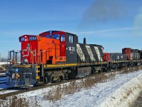 Yard switching duties at Clover Bar today in the hands of GMD-1u CN 1438 and GP38-2 CN 7526 paired with YBU-4m 526
