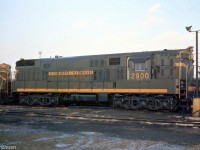 CN and CP both purchased the 6-axle 2400hp Fairbanks Morse H24-66 "Train Master" in the 1950's in the form of one unit each, but only CP made a follow-up order. CN's only Train Master was delivered as 3000 (later renumbered 2900), and built at FM's plant in Beloit, Wisconsin in 1955 and shipped to Kingston later that year for completion. In its brief career with CN it was used for many purposes, briefly in Montreal and mainly around Toronto. Here 2900 is pictured sitting in Mimico in 1961, probably in transfer service (Mimico to Danforth Yard), or helper service on Scarborough Hill. The unit was retired in February 1966, and scrapped in 1968.