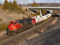 CN X108 coasts down the York Subdivision with 8875-CEFX6020 for power. CN will use just about anything they can get their hands on these days.