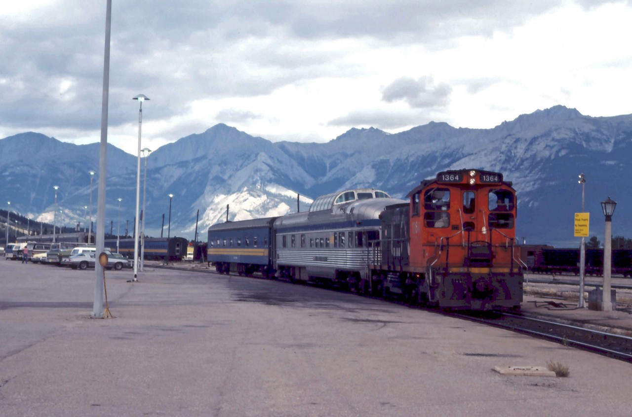 CN's Jasper yard assignment switches a sleeper out of No. 2 at Jasper. In a little over two months, the "Super Continental" will be discontinued in the drastic November 15, 1981 cuts.