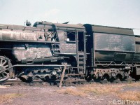 CNR Northern 6253 is pictured at Mimico Yard in 1957 after an incident in service. Leading a train, it apparently hit a vehicle pulling a hot tar trailer (the fireman was badly burned as a result). One can see damage to her paint and numbering/lettering (including the wafer logo on the tender).
