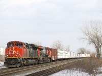 A 163-car CN 377 is through Dorval with CN 8814 and CN 2326 up front and CN 8920 mid-train.