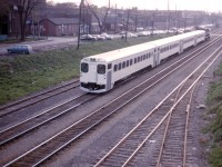 GO cab car C752 moves through Hamilton during a test run on the Grimsby sub in May 1967.