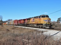 UP 5455 leads CP 9732 down to Mile 37 and Canyon Road as it heads eastbound on the Galt sub to Toronto