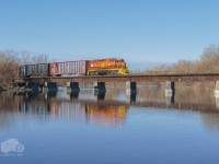 GEXR 582 crosses the Speed River in Hespeler northbound for Guelph, ON. (3/19/18)