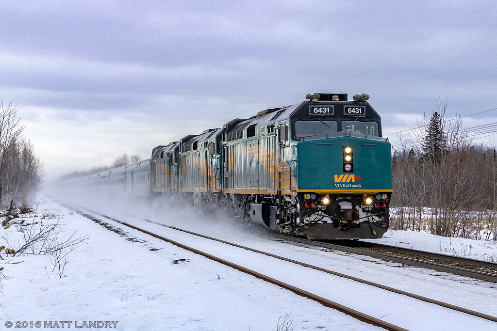 VIA 6431 leads VIA 14's "Ocean" shortly after it's station stop at Moncton, New Brunswick, heading towards Halifax, Nova Scotia. This train is running the last of the stainless steel sets for the 2016 holiday season, although it was tricky to tell.