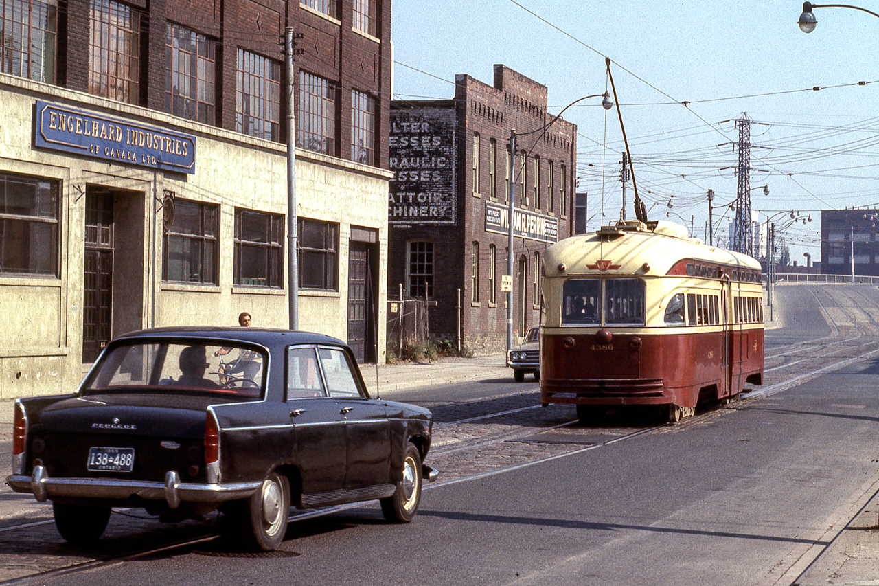 TTC 4386 glides along an almost empty street in Toronto on September 13, 1969.