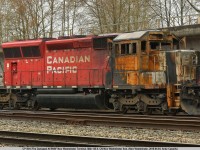 CP 5014 hit a truck full of Jet Fuel in the CP Coquitlam Yard back on January 22nd that resulted in a massive fireball and much damage to the unit. After being shipped away it recently returned and was placed in the BNSF New Yard in New Westminster for furtherance to Progress Rail in Tacoma WA. The unit is still local at time of writing, but now back on CP trackage near Fraser Mills. For further photos at this location check here: <a href=https://photos.app.goo.gl/Le0Dk6BDk1z3hkxC2><b>https://photos.app.goo.gl/Le0Dk6BDk1z3hkxC2</b></a>  